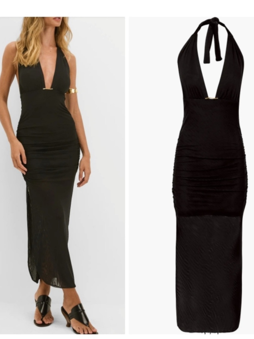 New Caroline Constas Salma Halter Gold Plated Detail Black Cover-Up Dress medium